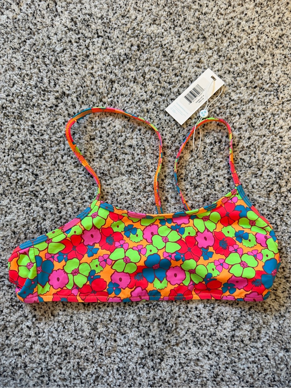 Frankie's Bikinis Neon Floral Kids Bikini Top - Bright Pink, Green, Blue, Orange